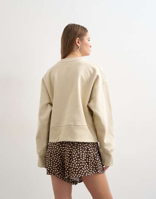 Topshop - Felpa oversize pesante premium color sabbia, 3 di 4