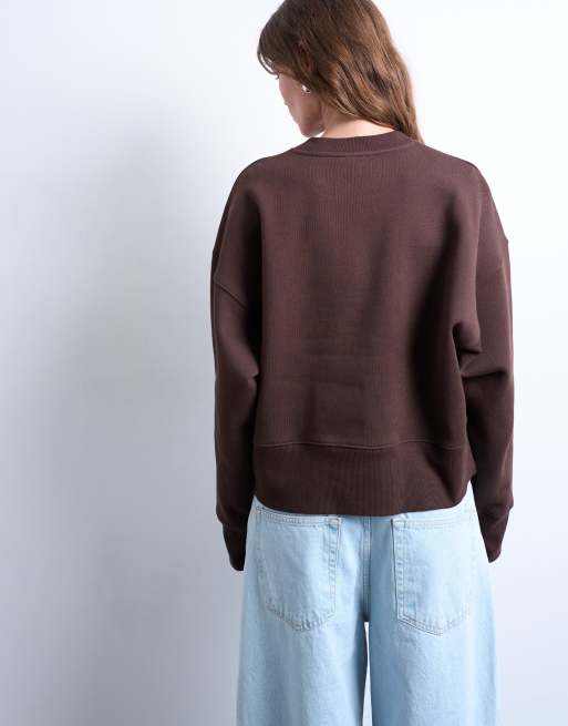 Topshop - Felpa oversize pesante premium marrone cioccolato, 4 di 4