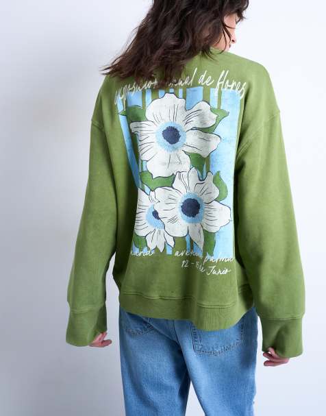 Topshop - Felpa oversize verde con stampa grafica de Flores sul retro - view 1