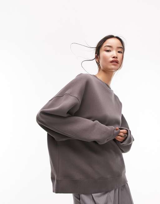 Topshop - Felpa premium color ardesia con cuciture a vista