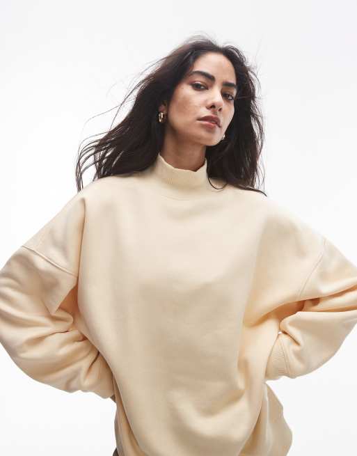 Topshop - Felpa premium color latticello con collo a imbuto