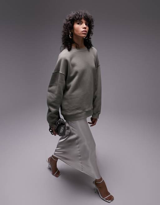 Topshop - Felpa premium color salvia con cuciture a vista