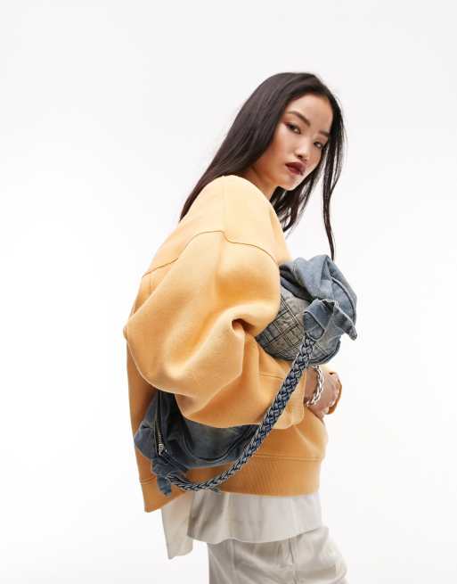 Topshop - Felpa premium con cuciture a vista arancione 