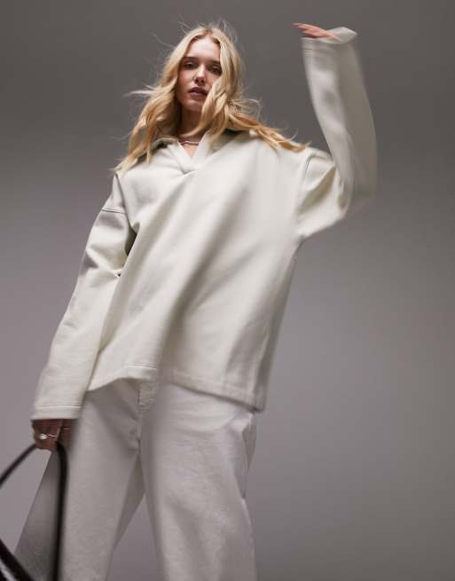 Topshop - Felpa premium stile polo color pietra