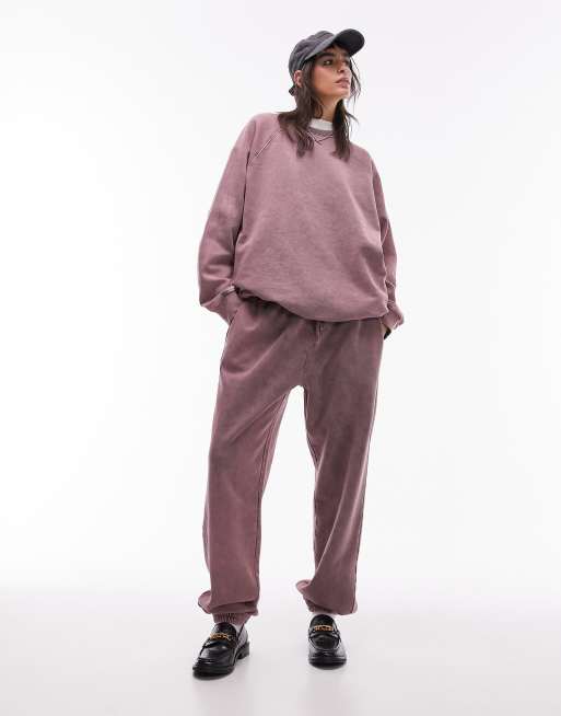 Topshop - Felpa premium taglio lungo rosa lavaggio acido in coordinato