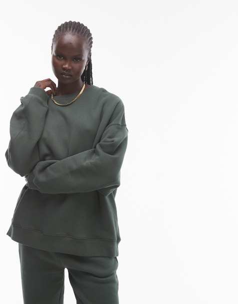 Topshop - Felpa premium verde scuro con cuciture in coordinato - view 1