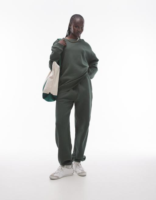 Topshop - Felpa premium verde scuro con cuciture in coordinato, 4 di 4