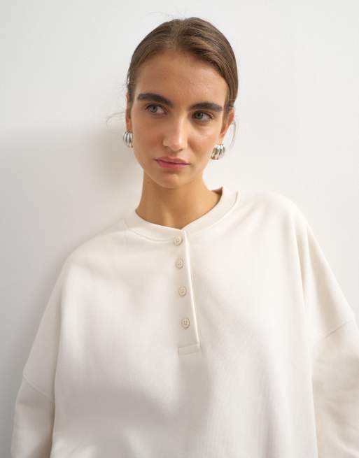 Topshop felpa serafino con dettaglio bottoni écru, 1 di 4