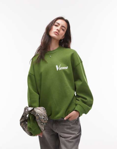 Topshop - Felpa verde scuro oversize con scritta “Vienna” - view 1