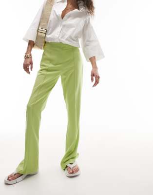 Topshop Feminine High Rise Split Back Pants In Lime - Part Of A Set-pink