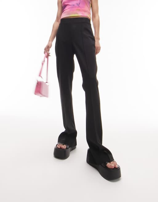 Topshop – Feminine – Hose in Schwarz mit hohem Bund und Saumschlitz hinten, Kombiteil 