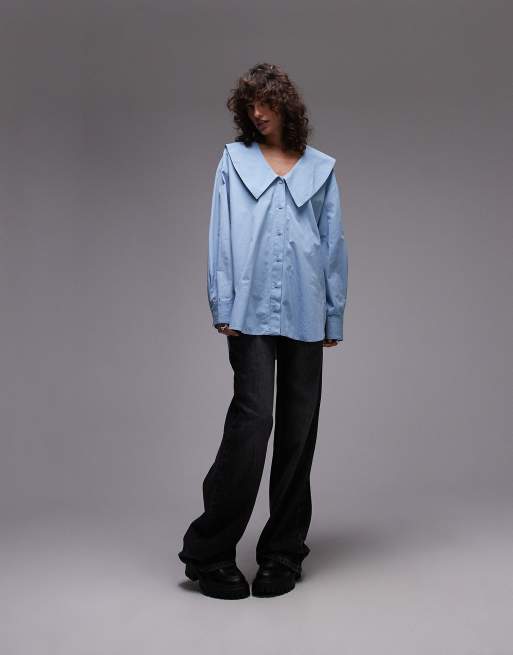 Topshop - Femme - Blå poplin-skjorte med krave, 2 af 4