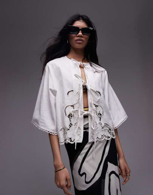 Topshop femme cutwork bed jacket in white part of a set