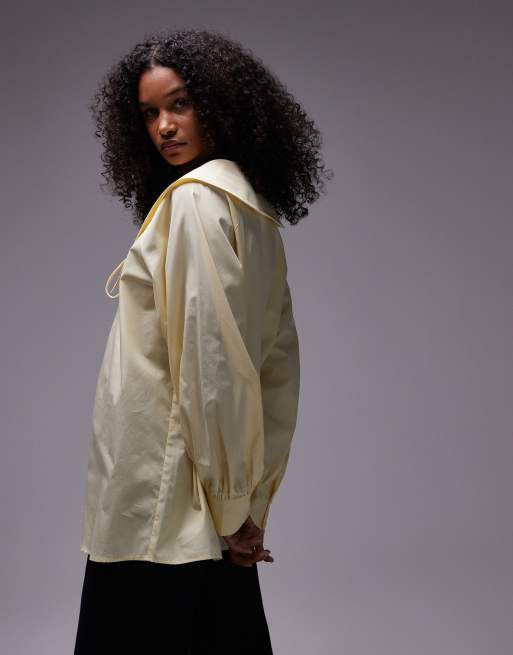 Topshop – Femme – Gul poplinskjorta med stor krage, 4 av 4