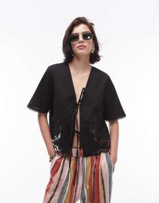 Topshop - Femme - Lounge-Jacke in Schwarz mit Durchbrucharbeit, Kombiteil