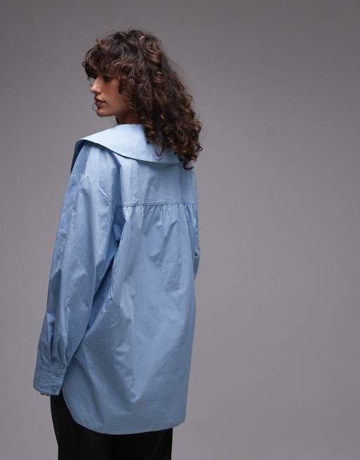 Topshop femme poplin collar shirt in blue, 4 of 4