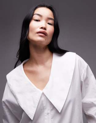 Topshop Femme Poplin Collar Shirt In White