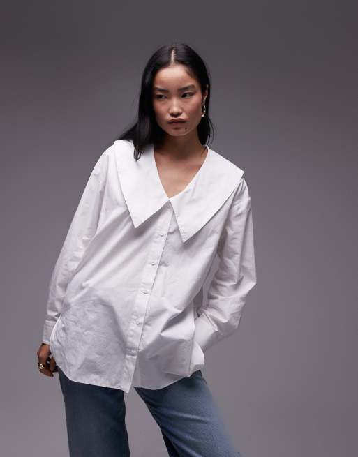 Topshop femme poplin collar shirt in white, 2 of 4