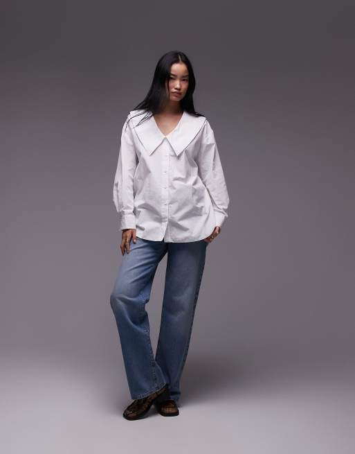 Topshop femme poplin collar shirt in white, 3 of 4