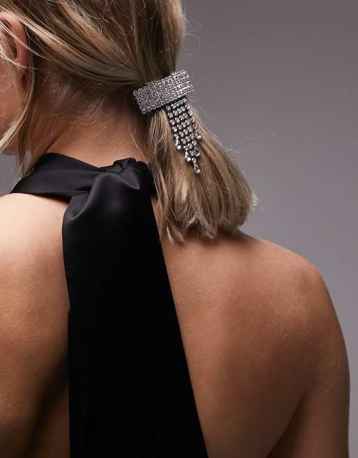 Topshop - Fermaglio per capelli argento a forma di barretta con cristalli