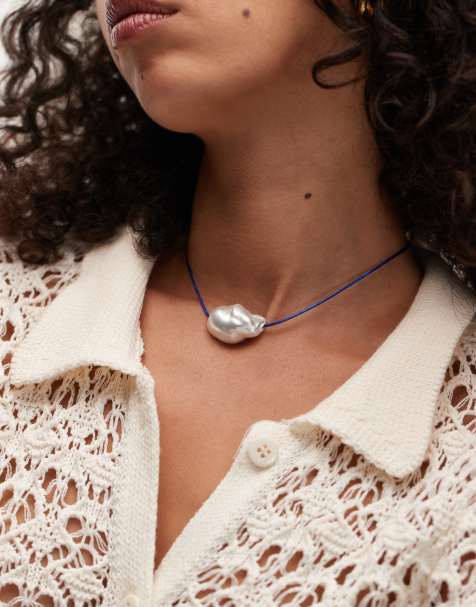 Topshop - Fern - Collier ras de cou à pendentif perle - Bleu cobalt - view 1