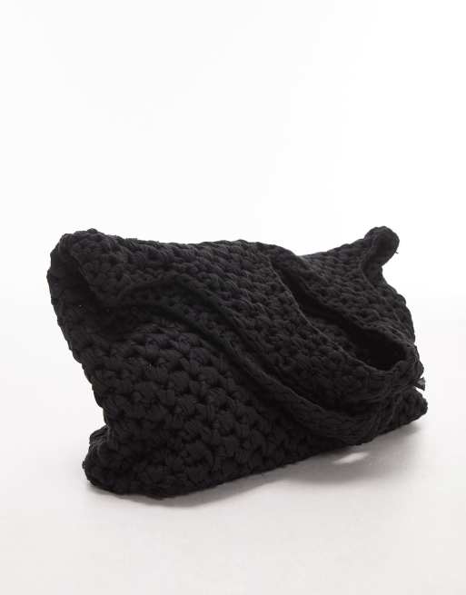 Topshop Fi crochet shopper bag in black, 2 of 4