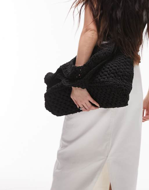 Topshop Fi crochet shopper bag in black, 3 of 4