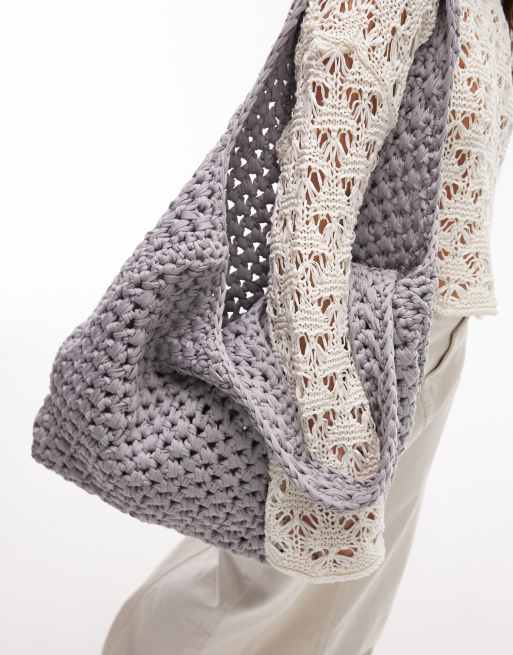 Topshop Fi crochet shopper bag in blue, 4 of 4