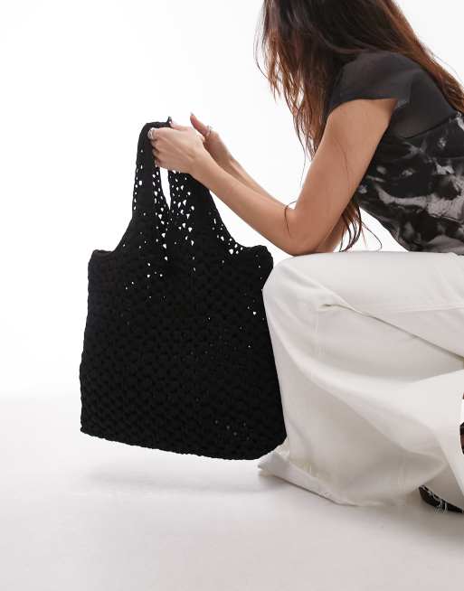 Topshop - Fi - Gehaakte shopper-tas in zwart, 4 van 4