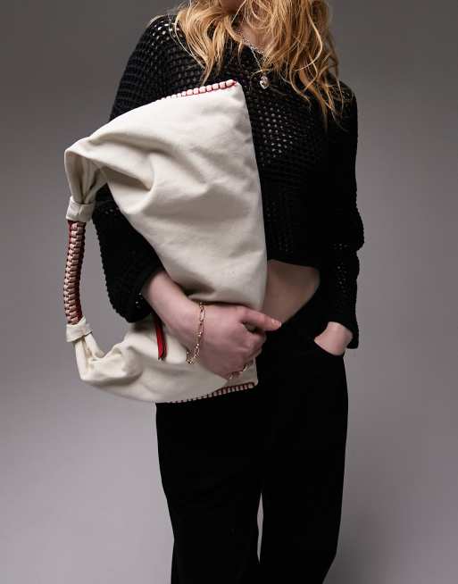 Topshop - Fia - Canvas schoudertas in neutraal
