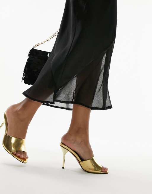 Topshop - Fia - Sabot dorati con tacco e punta smussata, 2 di 4