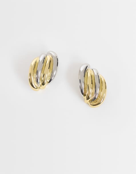 Topshop Fia statement stud earrings in silver and gold - view 1