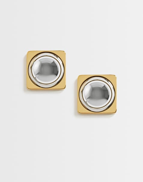 Topshop - Fifi - Boucles d'oreilles clous en acier inoxydable bicolore - Argenté et doré - view 1