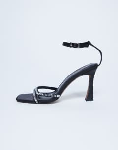 Fifi embellished flare heel sandal in black