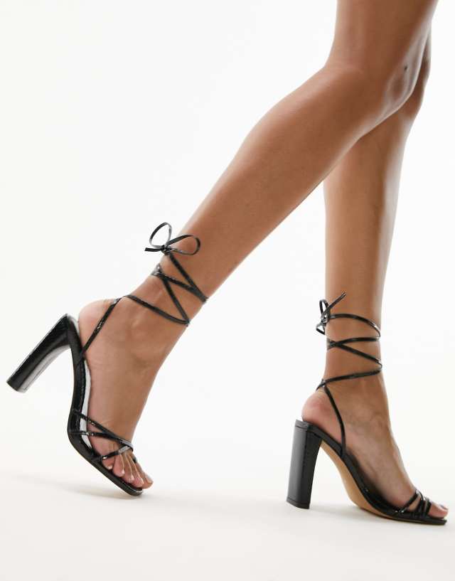 Topshop - fifi tie up heeled sandal in black lizard