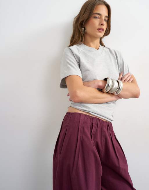 Topshop – Figowe popelinowe spodnie z balonowymi nogawkami, 4 z 5