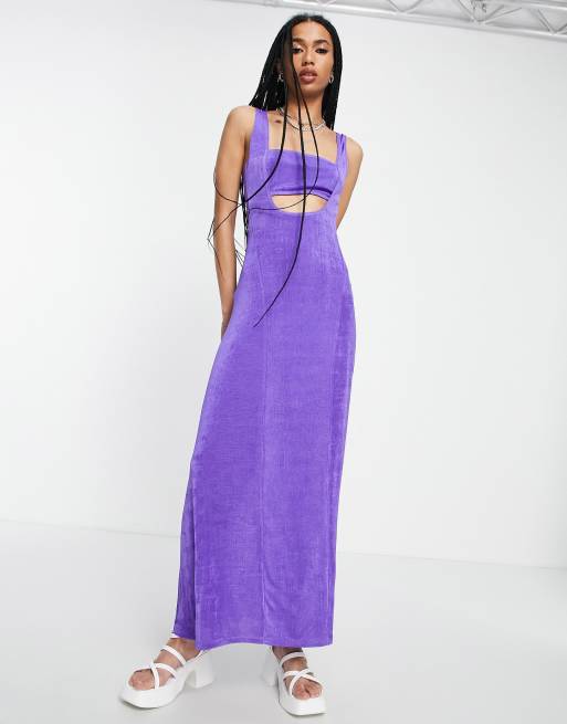 Topshop – Figurbetontes Maxikleid in Lila mit Ziernähten, Bustier-Detail und Zierausschnitt 