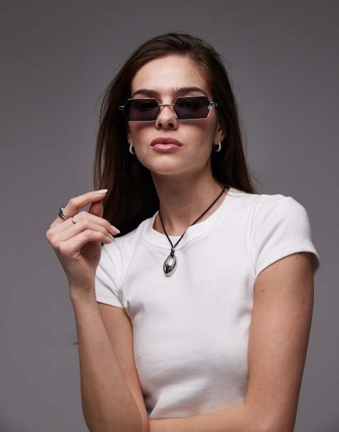 Topshop – Fiji – Guldfärgade, rektangulära solglasögon i metall - view 1