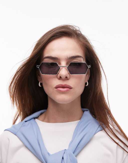 Topshop - Fiji - Rechthoekige metalen zonnebril in zilver