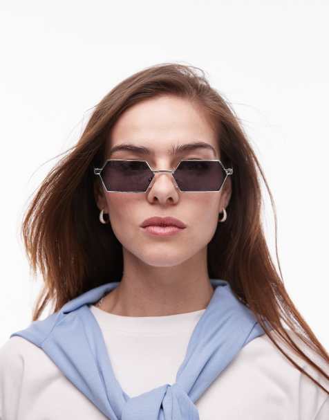 Topshop – Fiji – Silverfärgade, rektangulära solglasögon i metall - view 1