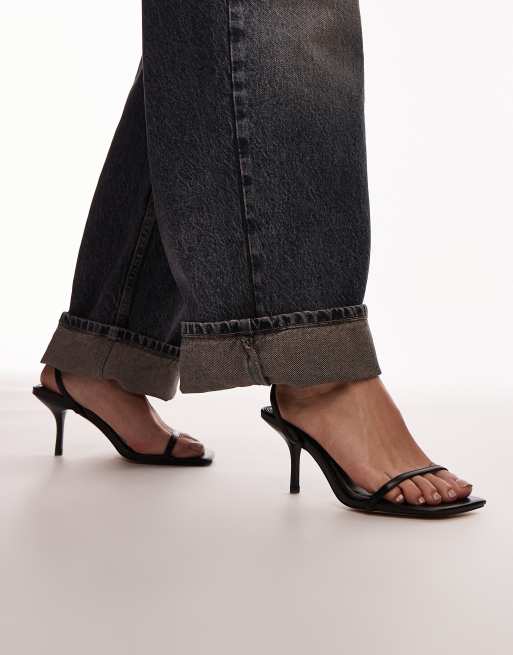 Black barely there mid heel sandals best sale