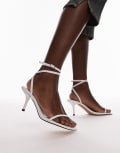 [Topshop] Topshop Fina barely there mid heeled sandals in white lizard 40 White lizard