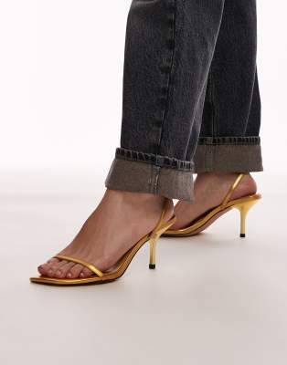 Topshop - Fina - Minimalistische Sandalen in Gold mit mittelhohem Absatz-Goldfarben