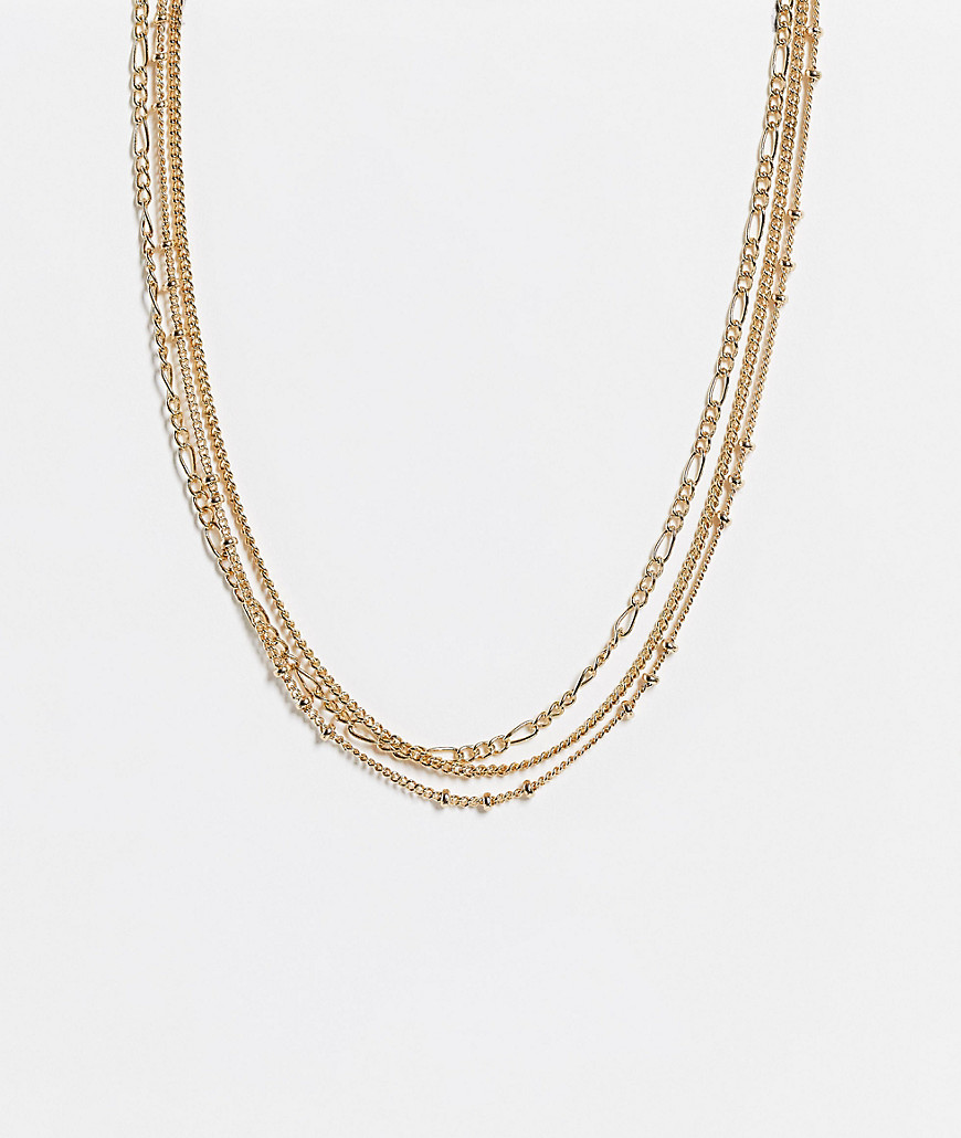 Topshop fine 3 x multipack mixed chain choker necklaces in gold