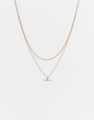 Topshop fine t bar pendant multirow necklace in gold