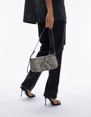 Topshop Finley Silver Hardware Shoulder Bag In Snake-Multi