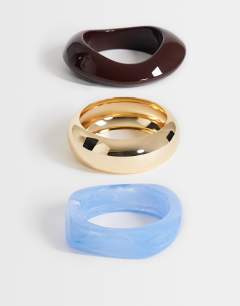 Finn 3 pack resin bangles in gold, blue and brown
