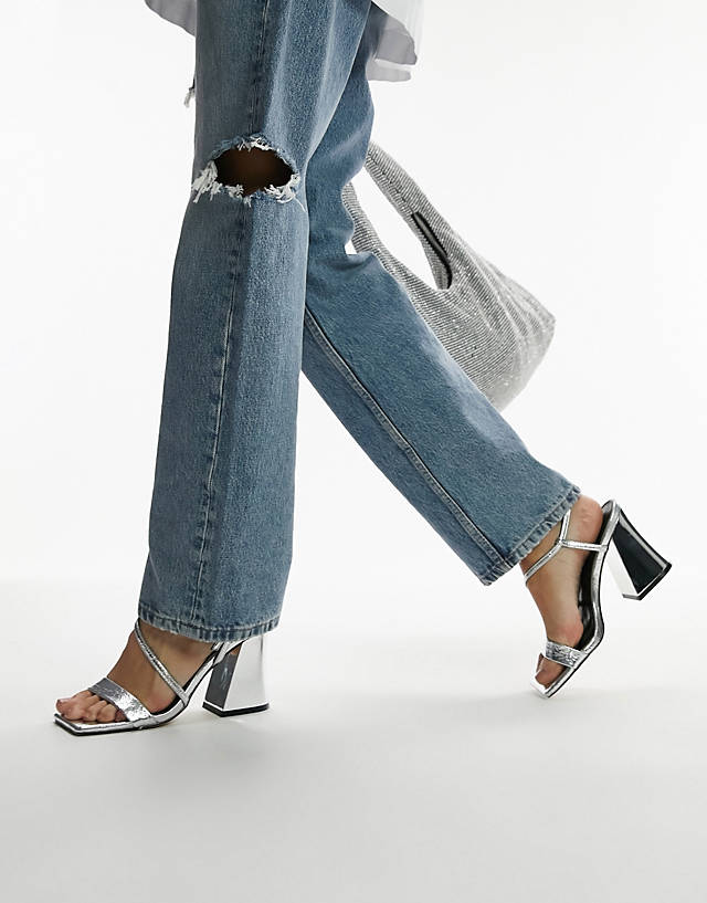 Topshop - t finn angular heel strappy sandal in silver