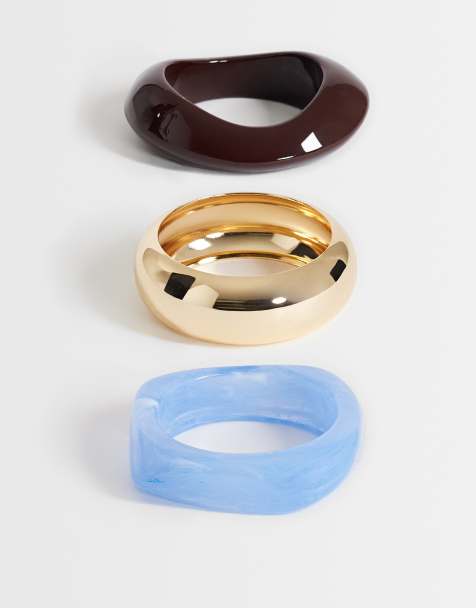 Topshop – Finn – Guldfärgade, blå och bruna armband i harts, 3-pack - view 1