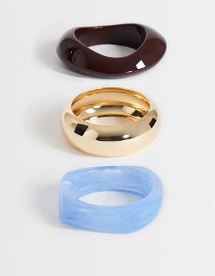 Topshop - Finn - Lot de 3 bracelets joncs en résine - Doré, bleu et marron-multicolore